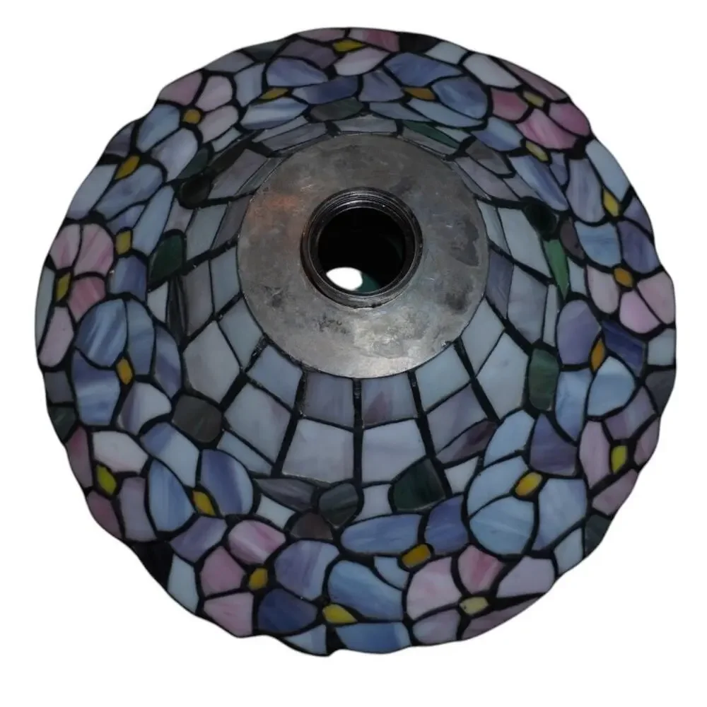 Tiffany-Style Stained Glass Lamp Shade –Pastel Floral Pattern, Purple & Pink
